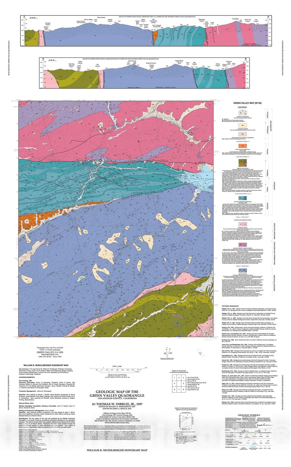 Map : Geologic map of the Green Valley quadrangle, Los Angeles County, California, 1997 Cartography Wall Art :