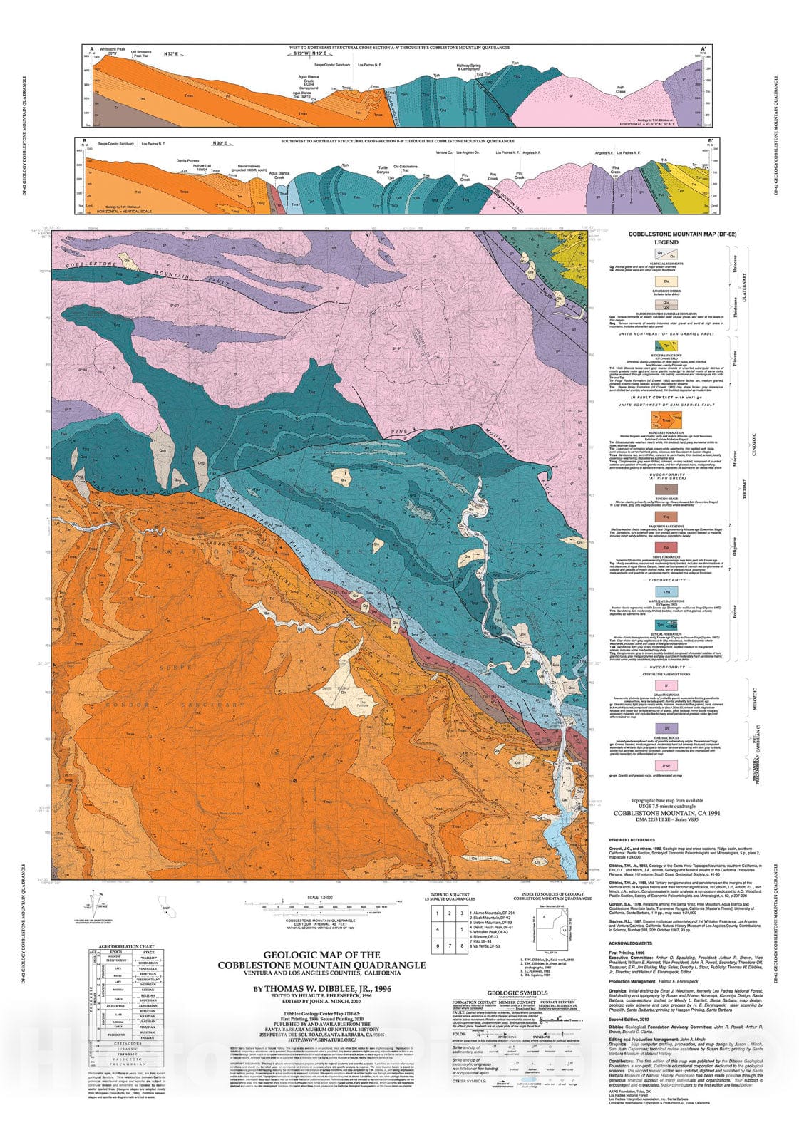 Map : Geologic map of the Cobblestone Mountain quadrangle, Ventura and Los Angeles Counties, California, 1996 Cartography Wall Art :