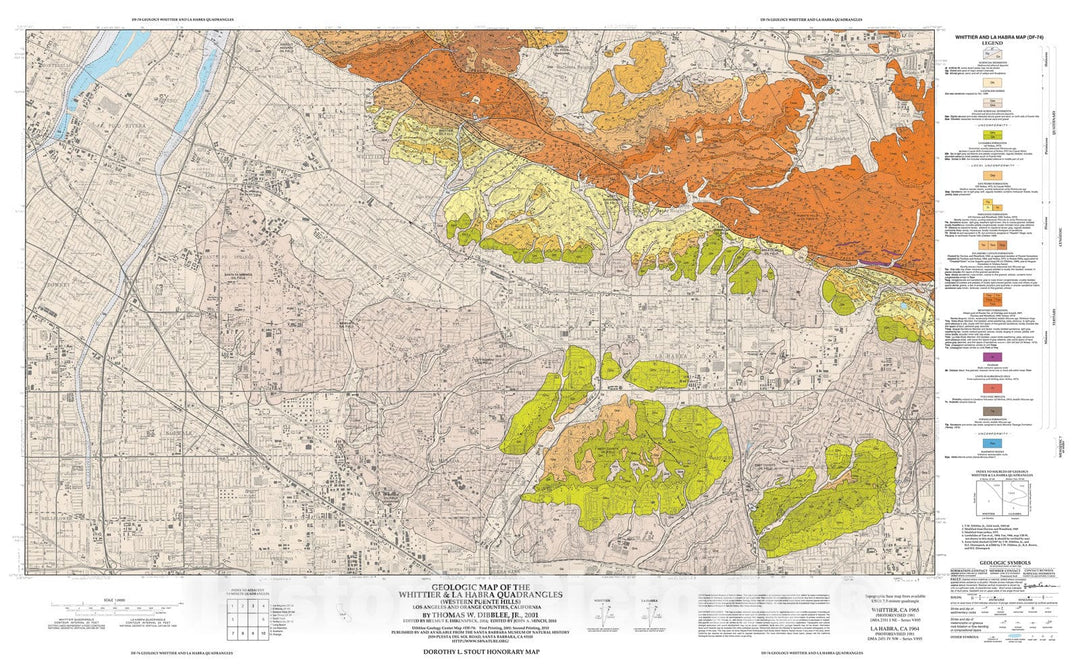 Map : Geologic map of the Whittier and La Habra quadrangles (western Puente Hills) Los Angeles and Orange Counties, California, 2001 Cartography Wall Art :