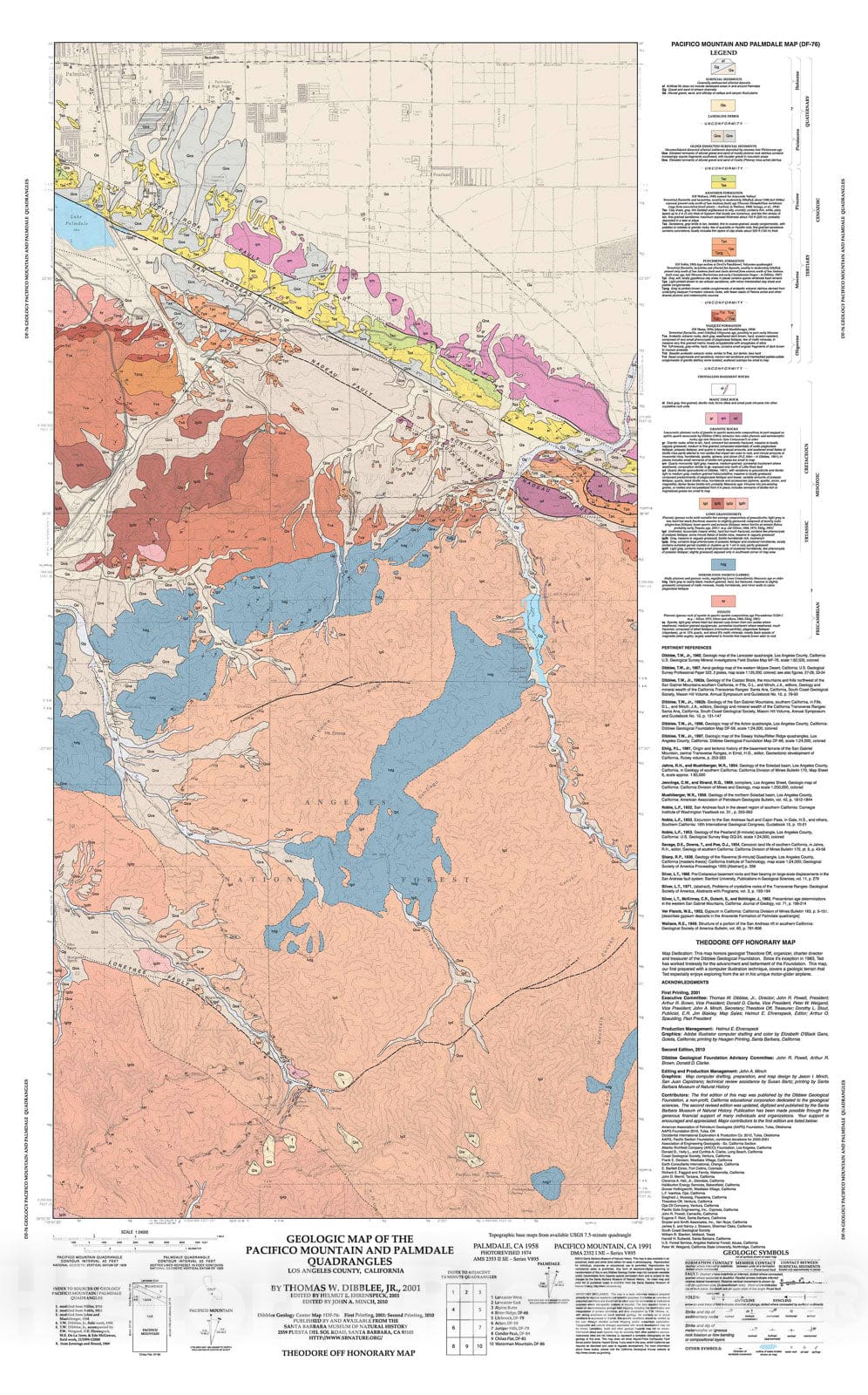 Map : Geologic map of the Pacifico Mountain and Palmdale (south half) quadrangles, Los Angeles County,  California, 2001 Cartography Wall Art :