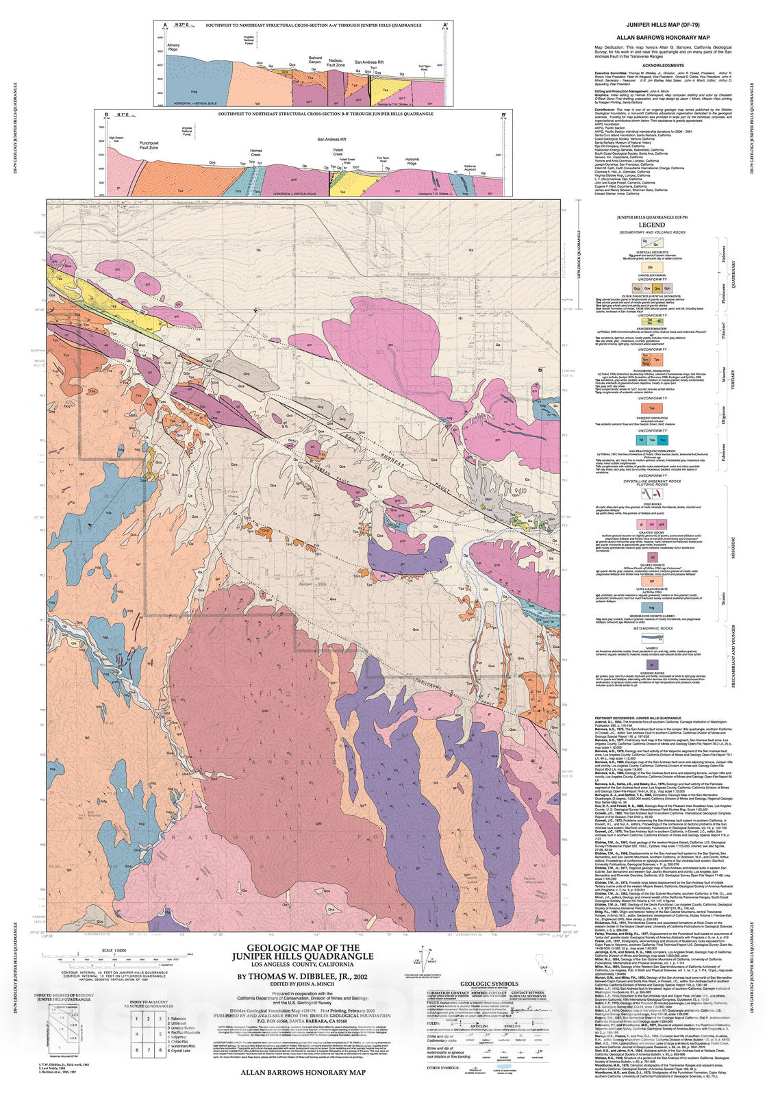 Map : Geologic map of the Juniper Hills quadrangle [and southern Littlerock quadrangle], Los Angeles County, California, 2002 Cartography Wall Art :