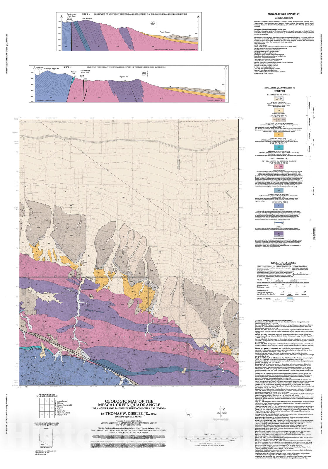 Map : Geologic map of the Mescal Creek quadrangle, Los Angeles and San Bernardino Counties, California, 2002 Cartography Wall Art :