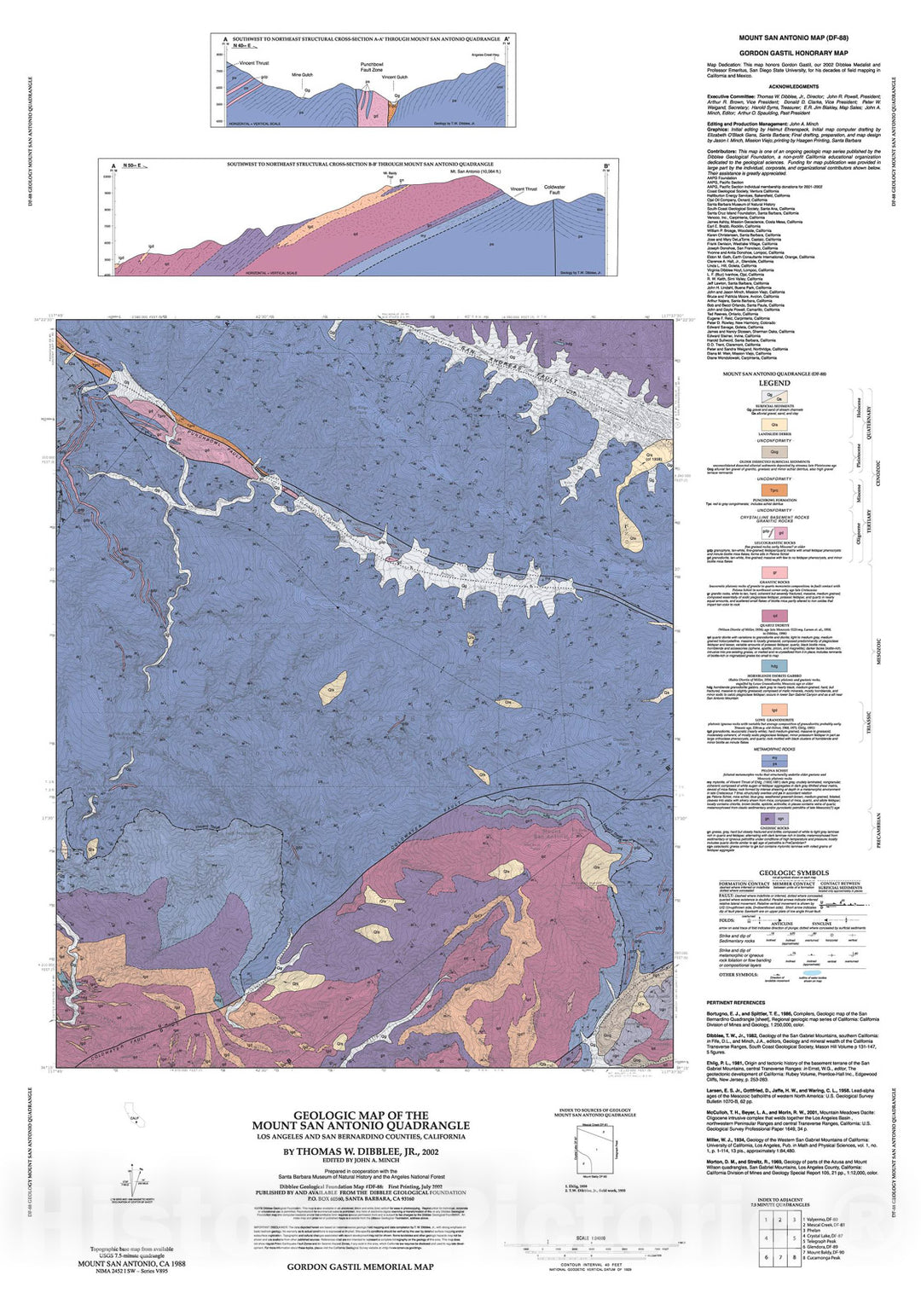 Map : Geologic map of the Mount San Antonio quadrangle, Los Angeles and San Bernardino Counties, California, 2002 Cartography Wall Art :