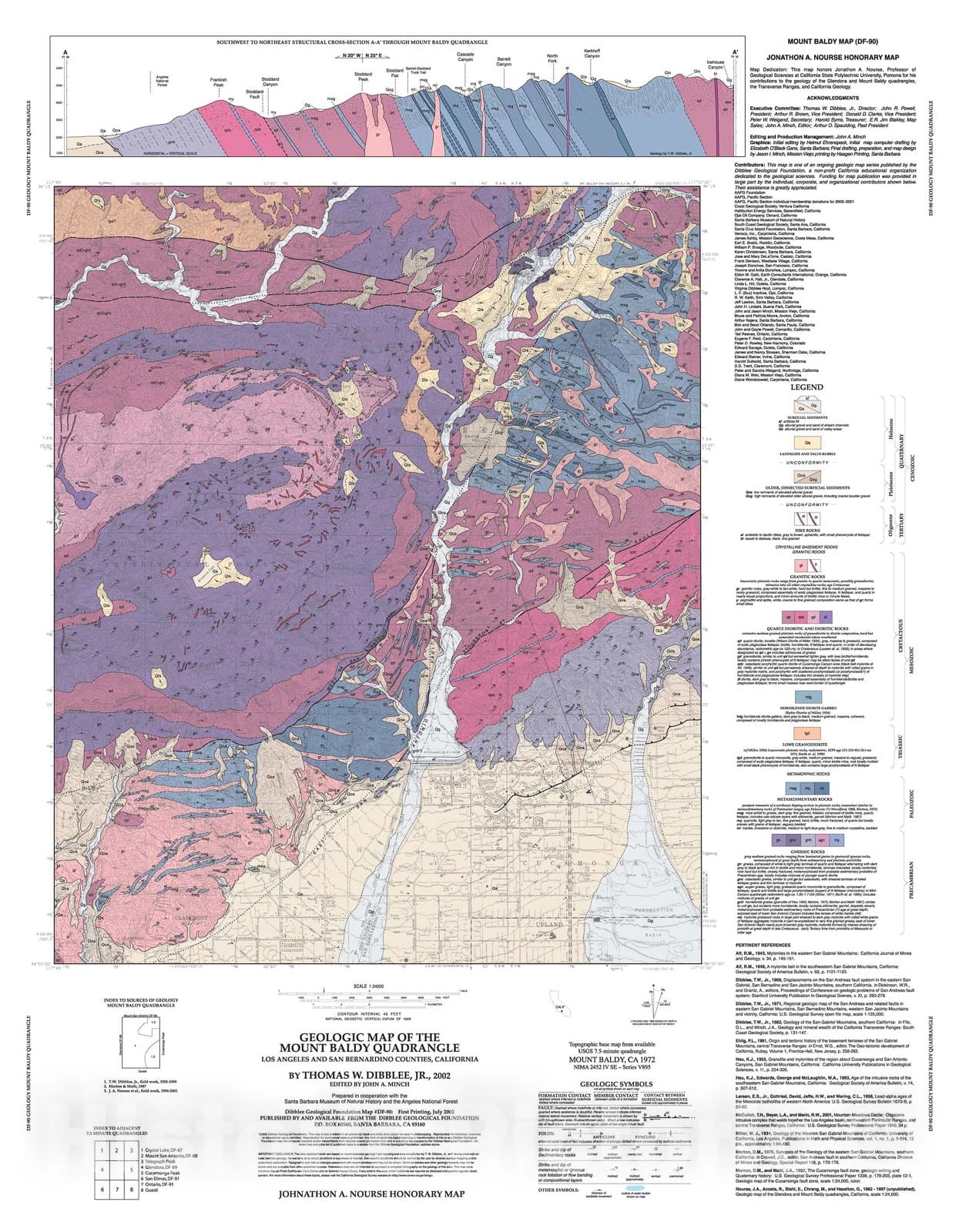 Map : Geologic map of the Mount Baldy quadrangle, Los Angeles and San Bernardino Counties, California, 2002 Cartography Wall Art :