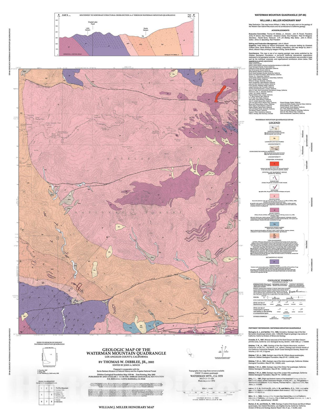 Map : Geologic map of the Waterman Mountain quadrangle, Los Angeles County, California, 2002 Cartography Wall Art :