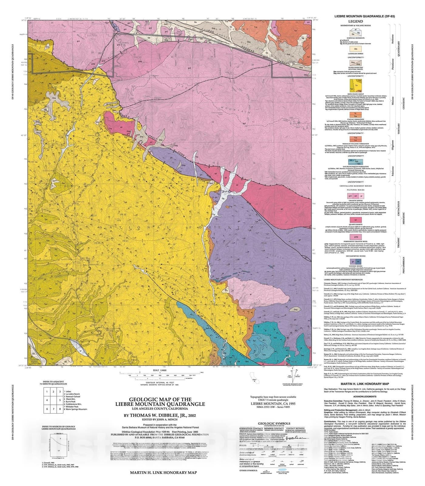 Map : Geologic map of the Liebre Mountain quadrangle, Los Angeles County, California, 2002 Cartography Wall Art :