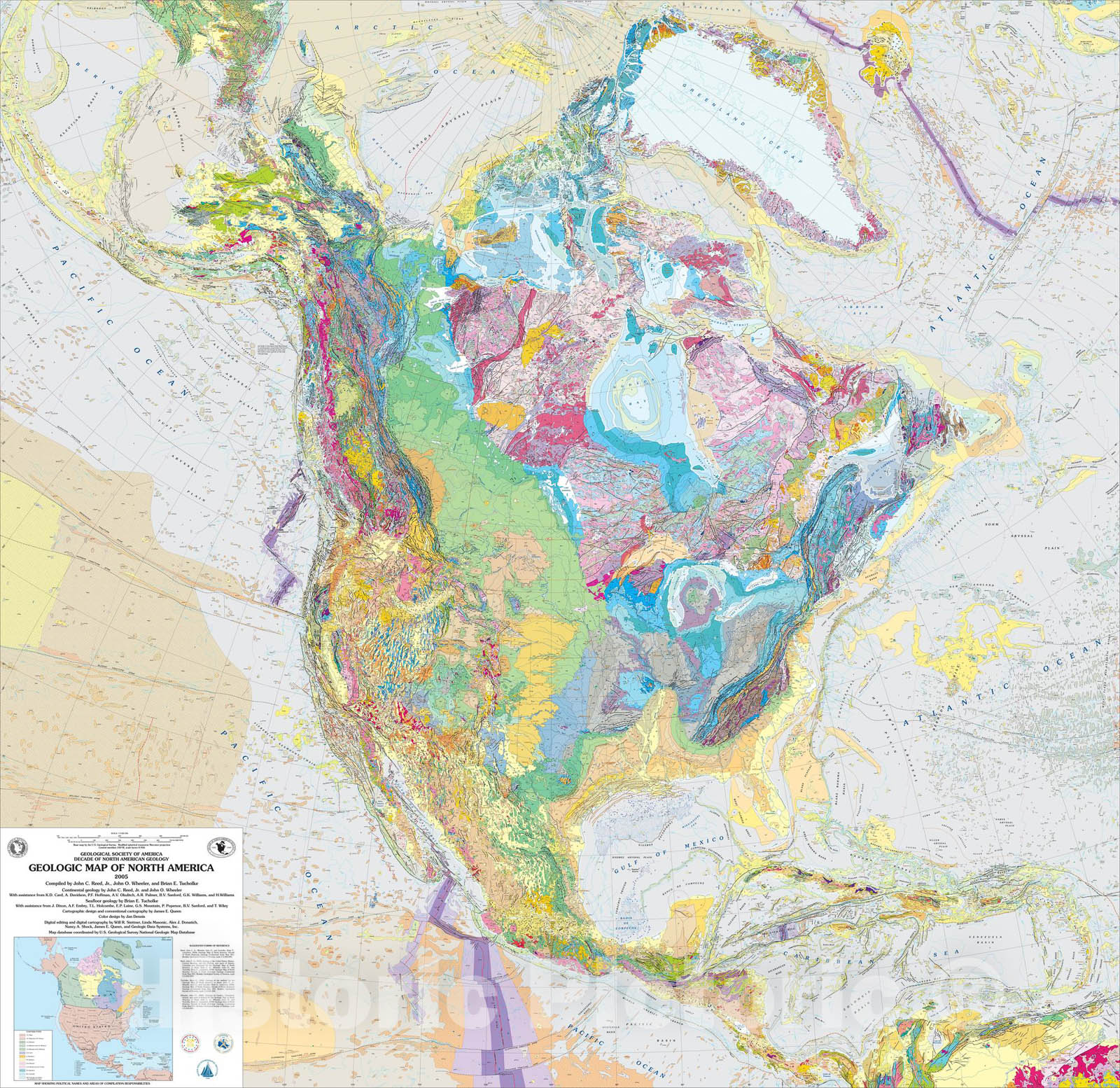 Map : Geologic map of North America, 2005 Cartography Wall Art :