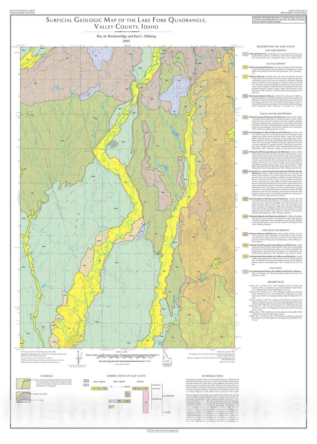 Map : Surficial Geologic Map of the Lake Fork Quadrangle, Valley County, Idaho, 2005 Cartography Wall Art :