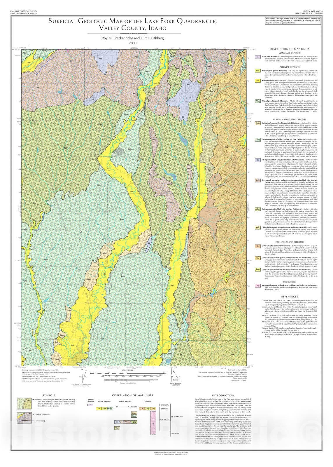 Map : Surficial Geologic Map of the Lake Fork Quadrangle, Valley County, Idaho, 2005 Cartography Wall Art :