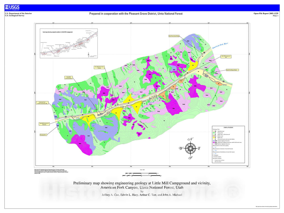 Map : Rock-fall hazard assessment of Little Mill campground, American Fork Canyon, Uinta National Forest, Utah, 2005 Cartography Wall Art :