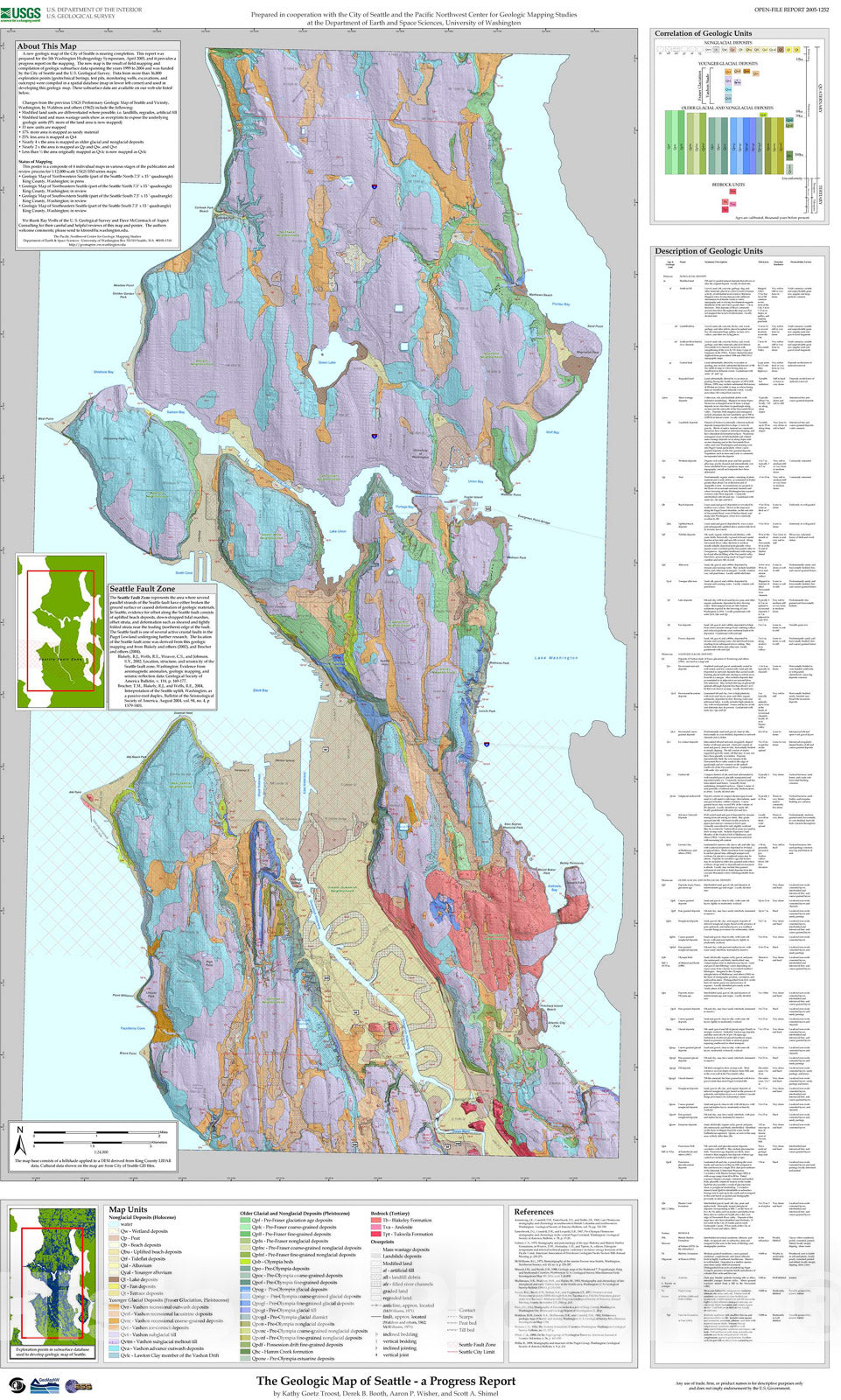 Map : The geologic map of Seattle -- a progress report, 2005 Cartography Wall Art :