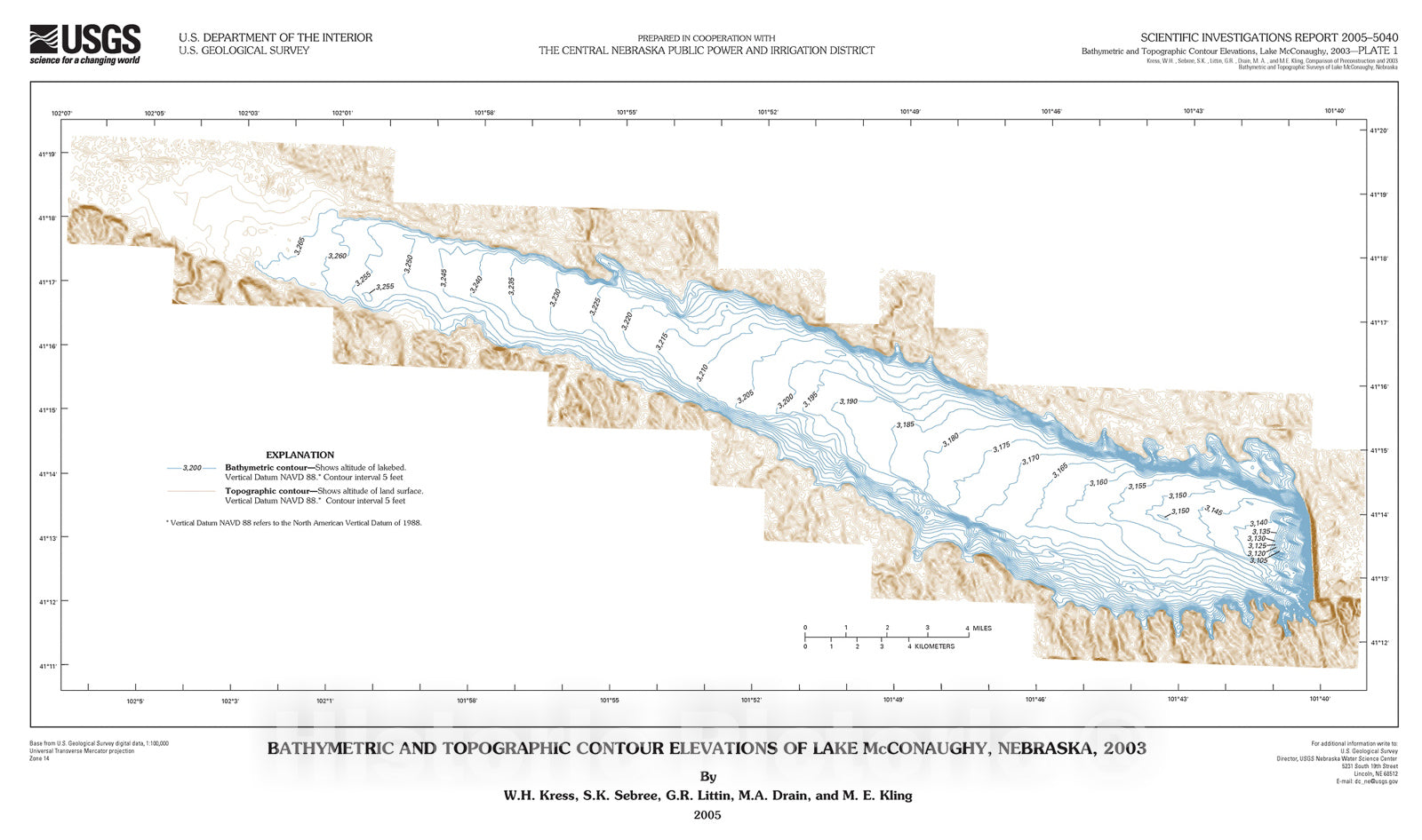 Map : Comparison of preconstruction and 2003 bathymetric and topographic surveys of Lake McConaughy, Nebraska, 2005 Cartography Wall Art :