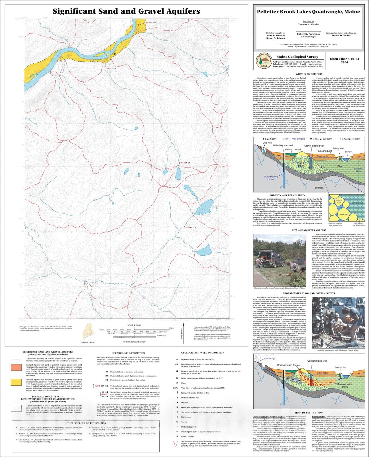 Map : Significant sand and gravel aquifers in the Pelletier Brook Lakes quadrangle, Maine, 2004 Cartography Wall Art :