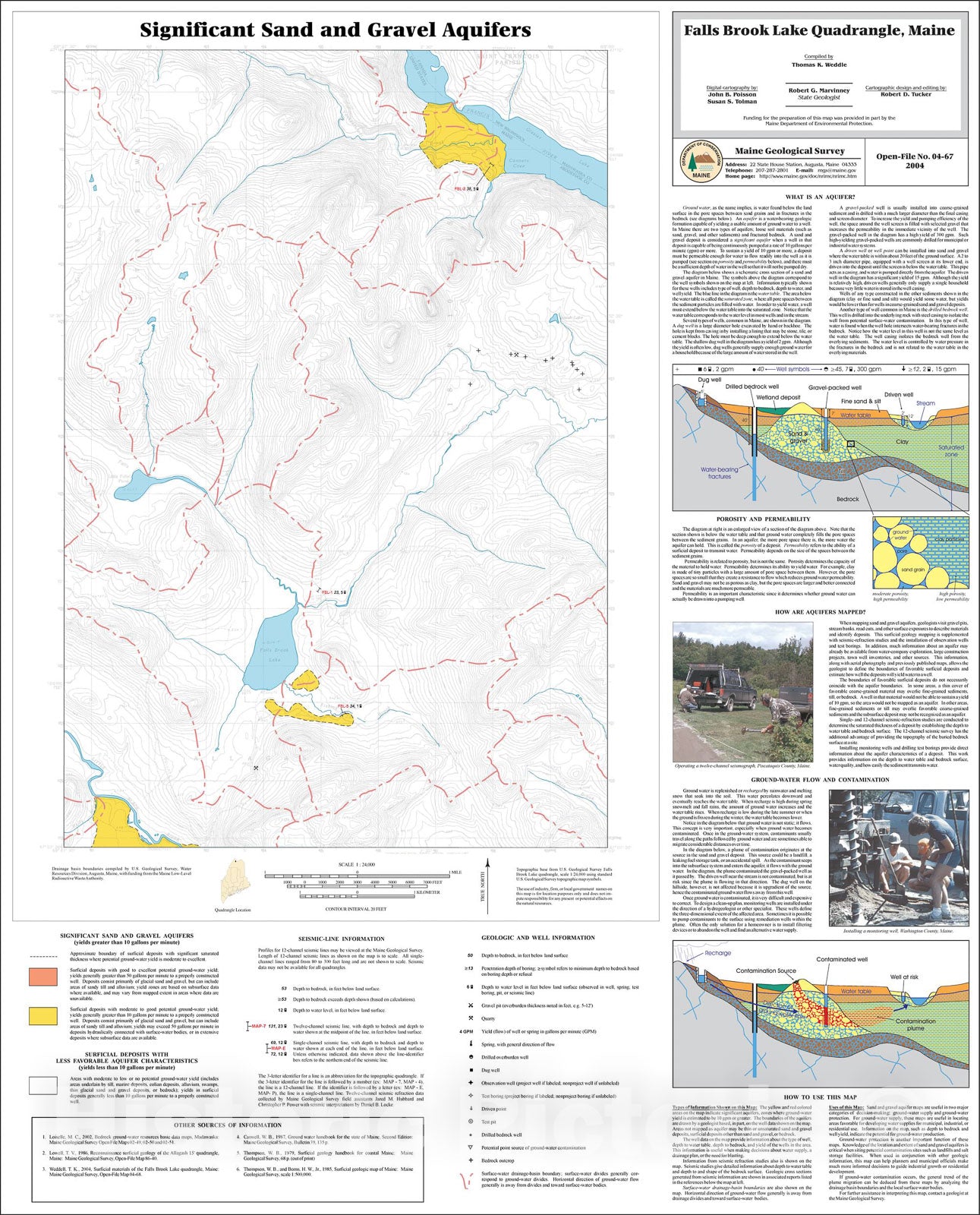 Map : Significant sand and gravel aquifers in the Falls Brook Lake quadrangle, Maine, 2004 Cartography Wall Art :