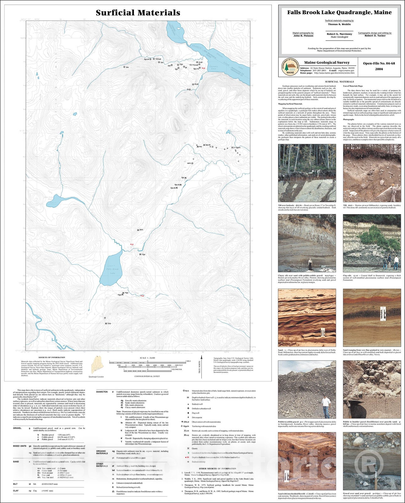 Map : Surficial Materials of the Falls Brook Lake quadrangle, Maine, 2004 Cartography Wall Art :