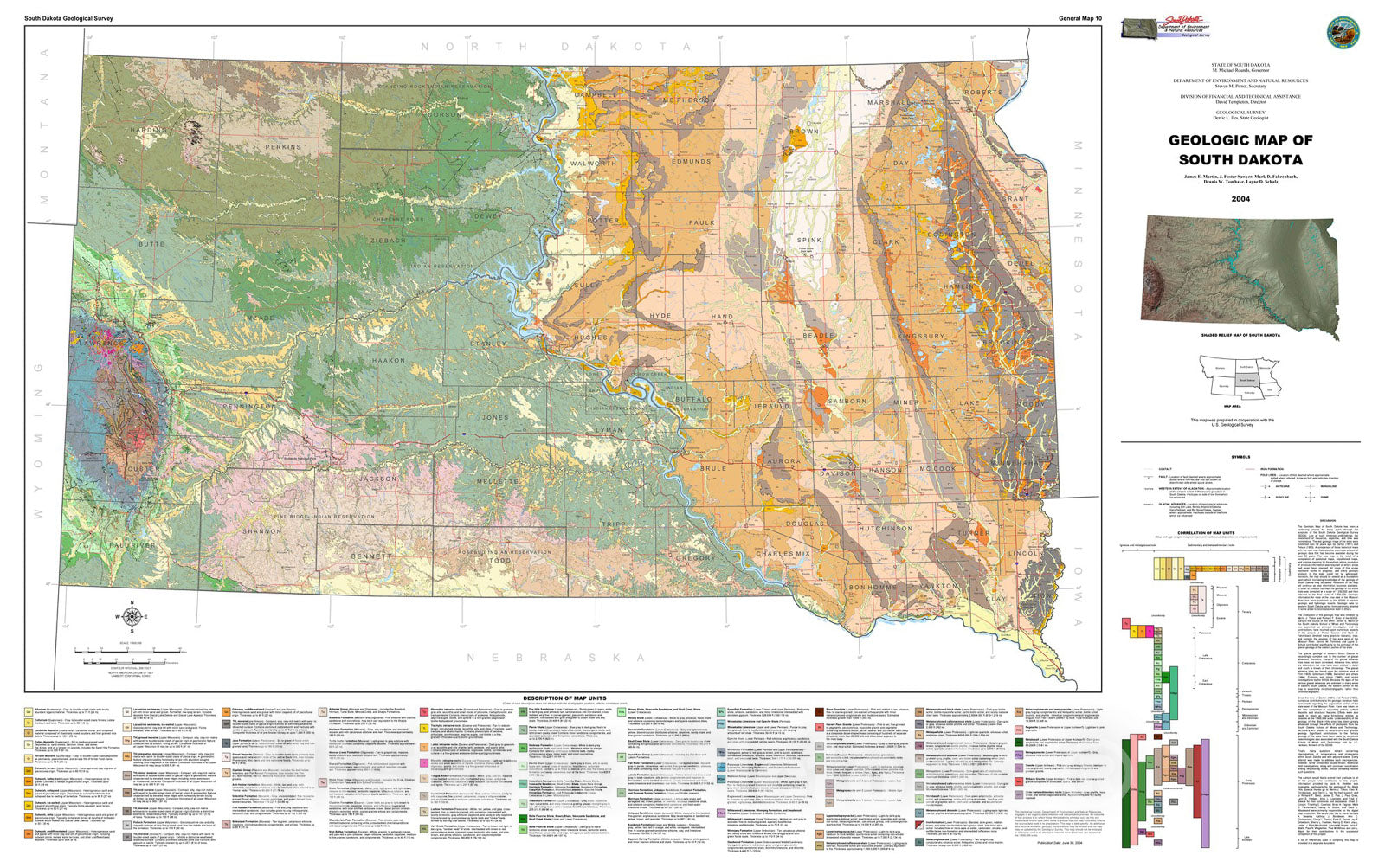 Map : Geologic map of South Dakota, 2004 Cartography Wall Art :