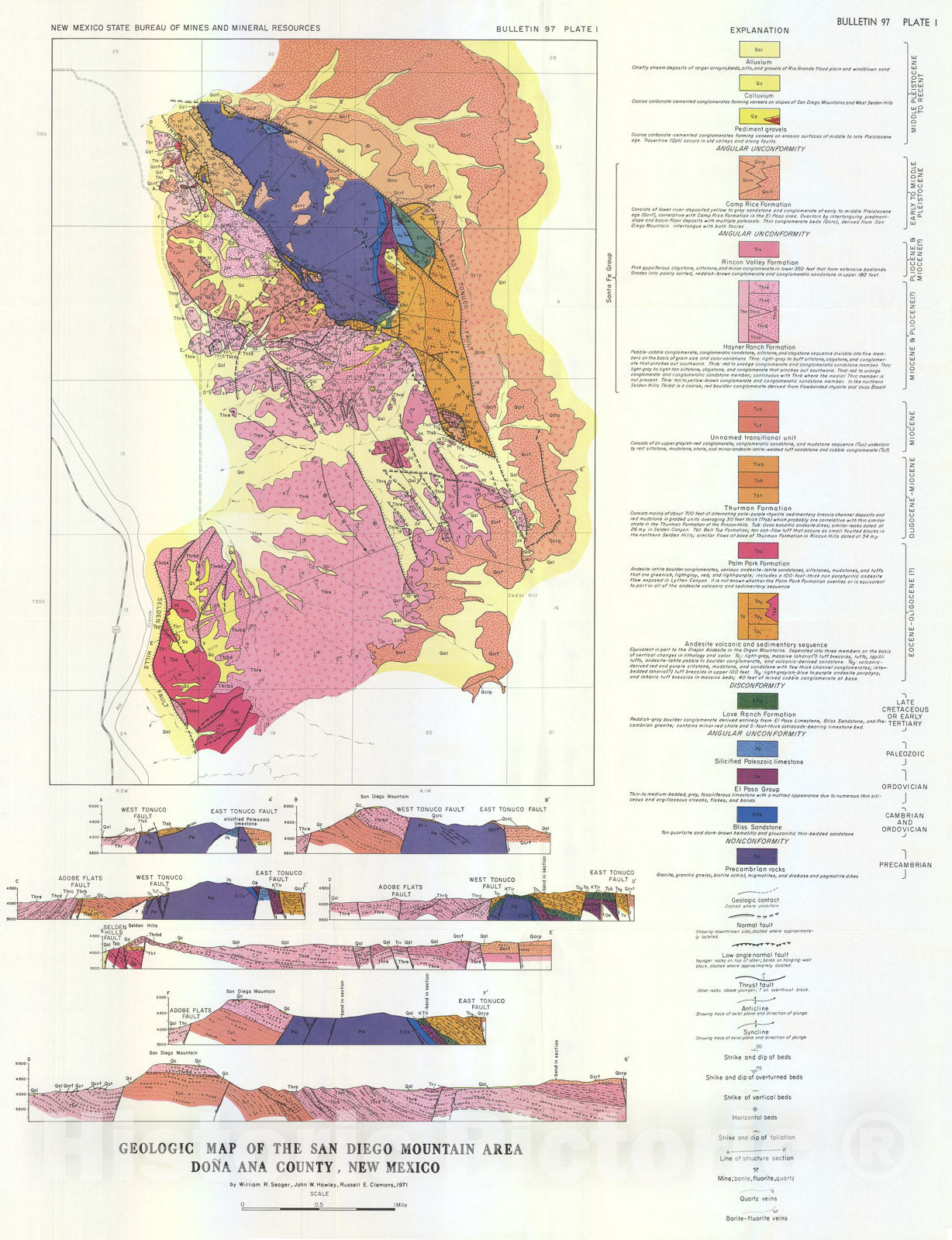 Map : Geologic map of the San Diego Mountain area, Dona Ana County, New Mexico, 1971 Cartography Wall Art :