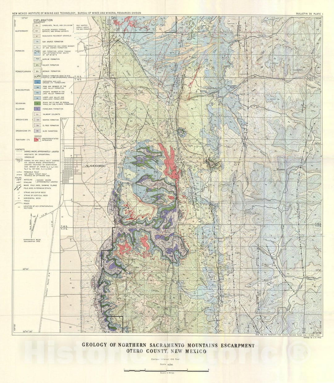 Map : Geology of the northern Sacramento Mountains escarpment, Otero County, New Mexico, 1961 Cartography Wall Art :