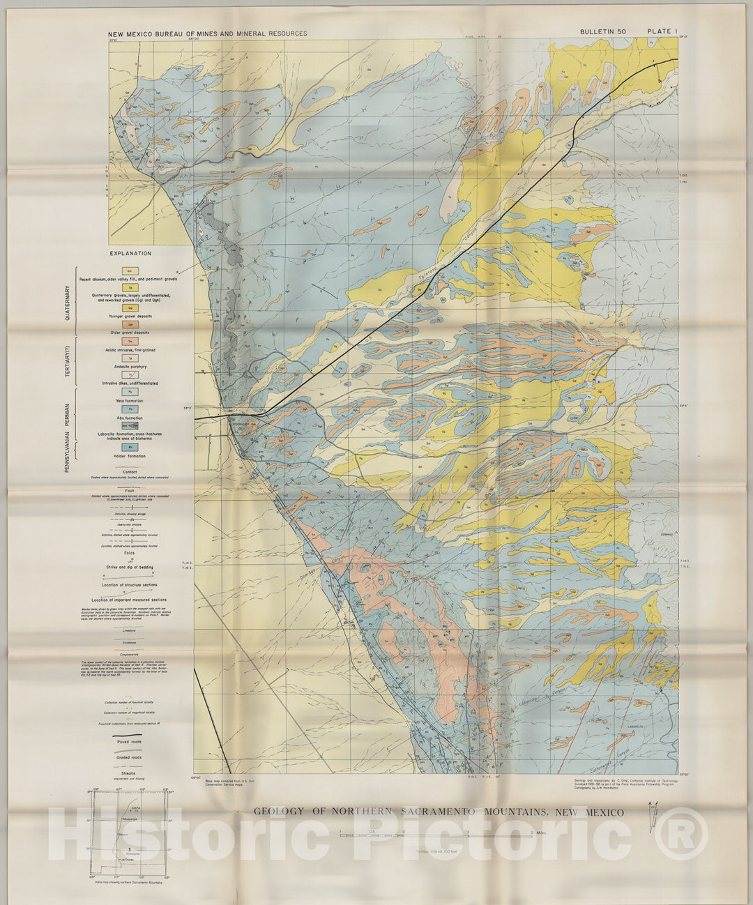 Map : Geology of northern Sacramento Mountains, New Mexico, 1959 Cartography Wall Art :