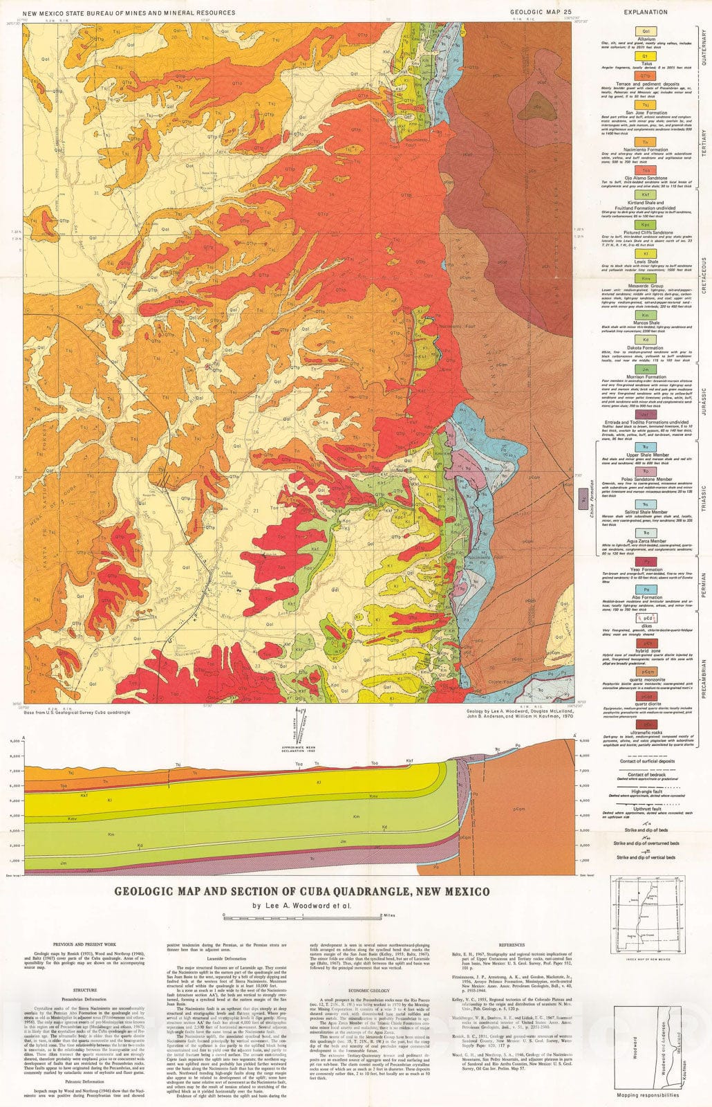 Map : Geologic map and section of Cuba quadrangle, New Mexico, 1972 Cartography Wall Art :