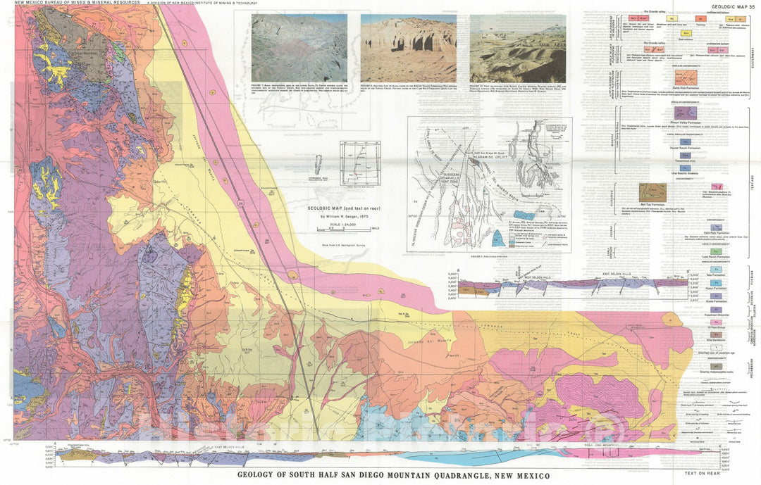 Map : Geologic map and sections of south half San Diego Mountain quadrangle, New Mexico, 1975 Cartography Wall Art :