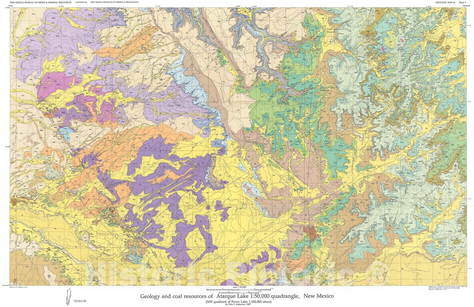 Map : Geology and coal resources of Atarque Lake 1:50,000 quadrangle, New Mexico, 1987 Cartography Wall Art :