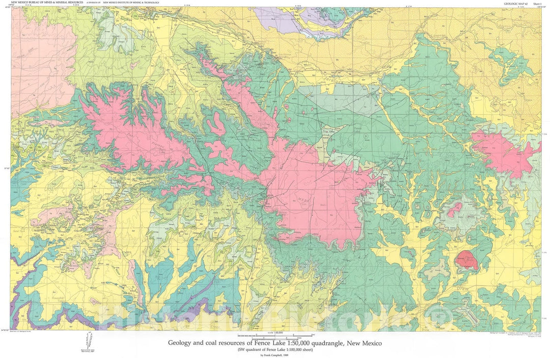 Map : Geology and coal resources of Fence Lake 1:50,000 quadrangle, New Mexico, 1989 Cartography Wall Art :