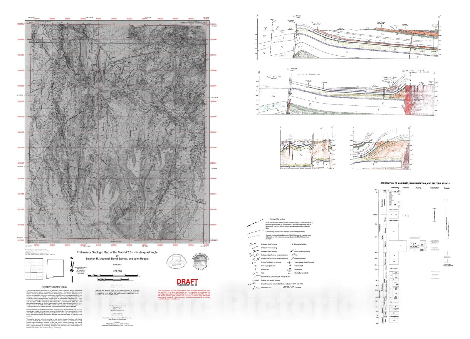 Map : Preliminary geologic map of the Madrid 7.5-minute quadrangle, Santa Fe County, New Mexico, 2001 Cartography Wall Art :