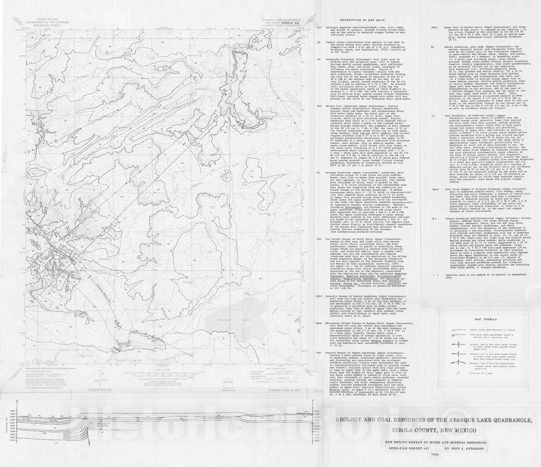 Map : Geology and coal resources of the Atarque Lake quadrangle, Cibola County, New Mexico, 1982 Cartography Wall Art :