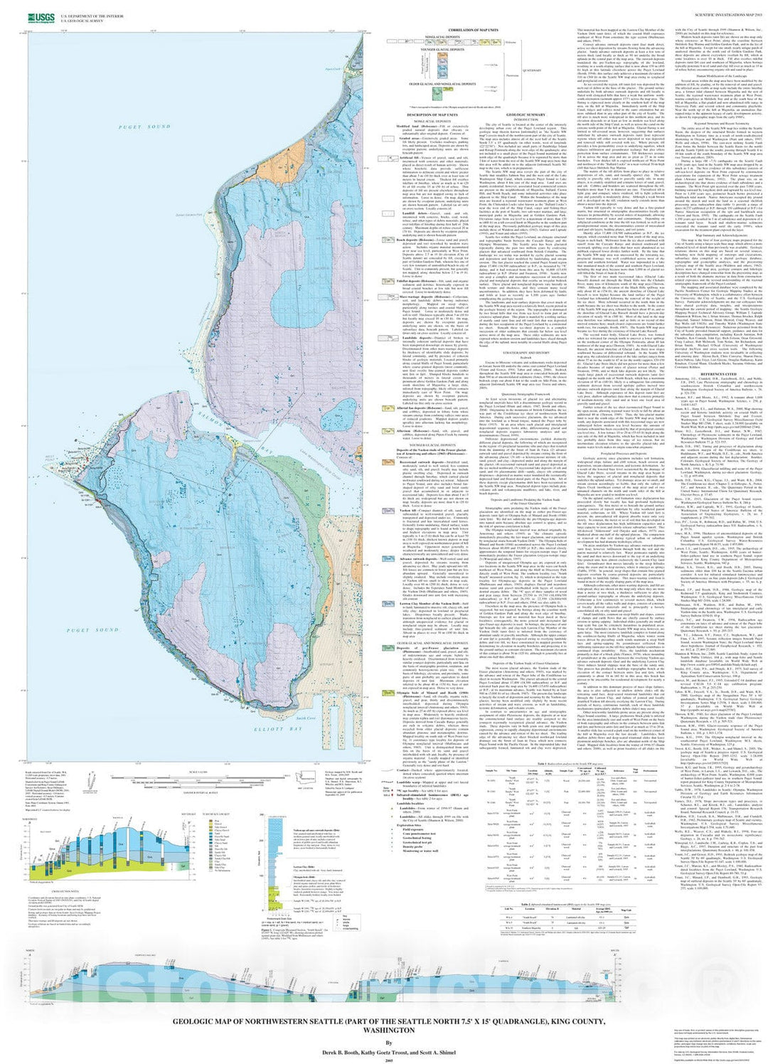 Map : Geologic map of northwestern Seattle (part of the Seattle North 7.5' x 15' quadrangle), King County, Washington, 2005 Cartography Wall Art :