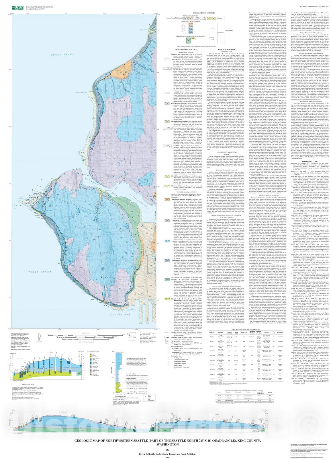 Map : Geologic map of northwestern Seattle (part of the Seattle North 7.5' x 15' quadrangle), King County, Washington, 2005 Cartography Wall Art :