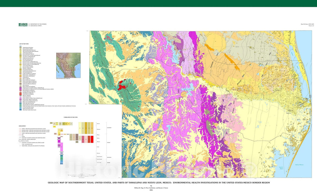 Map : Preliminary geologic map of southernmost Texas, United States, and parts of Tamaulipas and Nuevo Leon, Mexico: environmental healt, 2005 Cartography Wall Art :