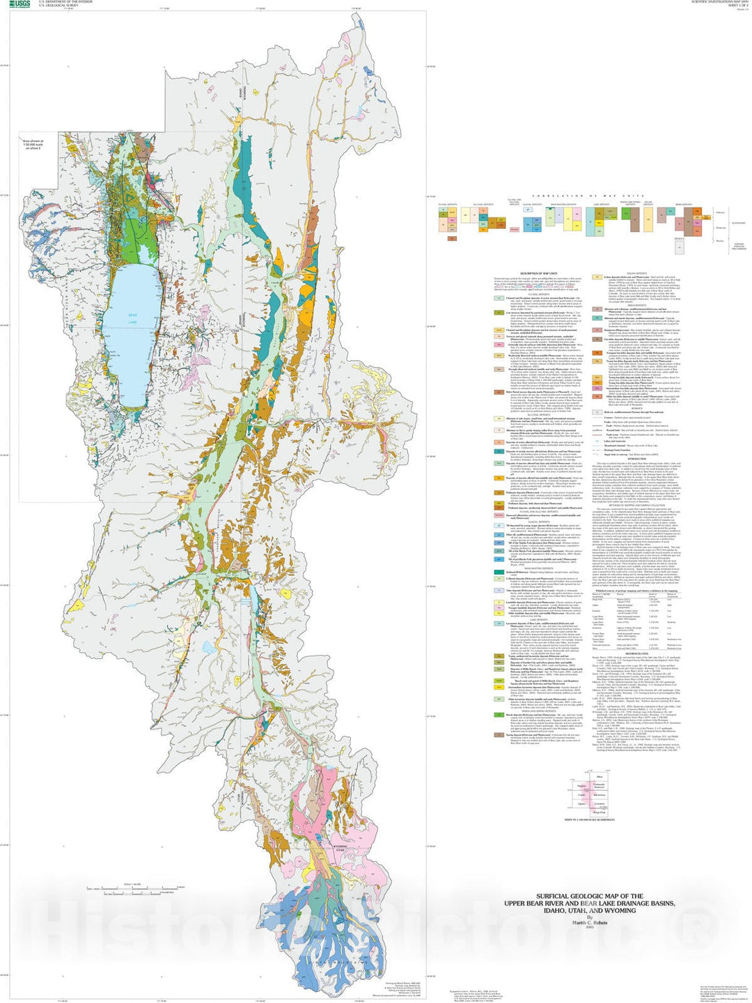 Map : Surficial geologic map of the upper Bear River and Bear Lake drainage basins, Idaho, Utah, and Wyoming, 2006 Cartography Wall Art :