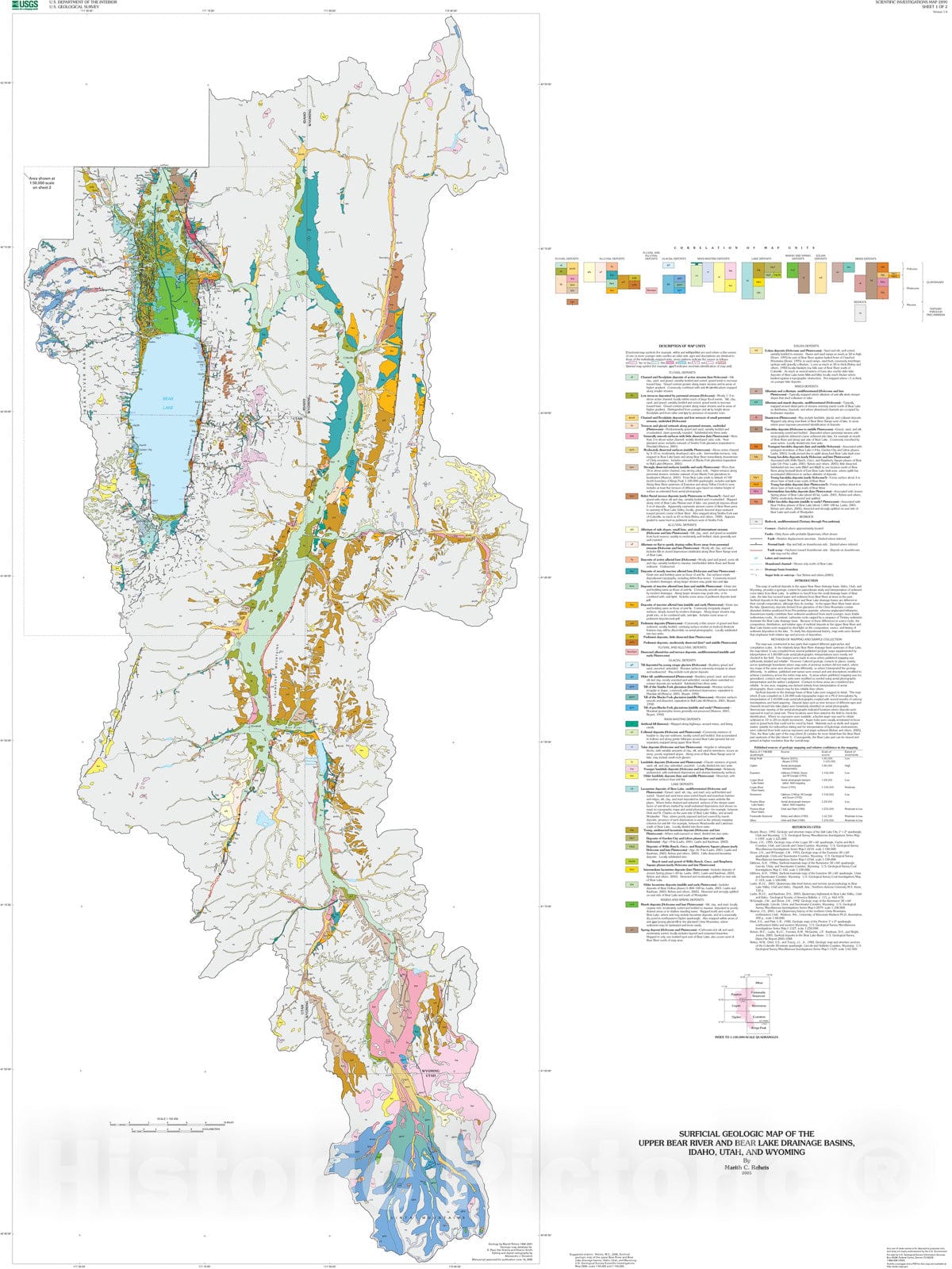 Map : Surficial geologic map of the upper Bear River and Bear Lake drainage basins, Idaho, Utah, and Wyoming, 2006 Cartography Wall Art :