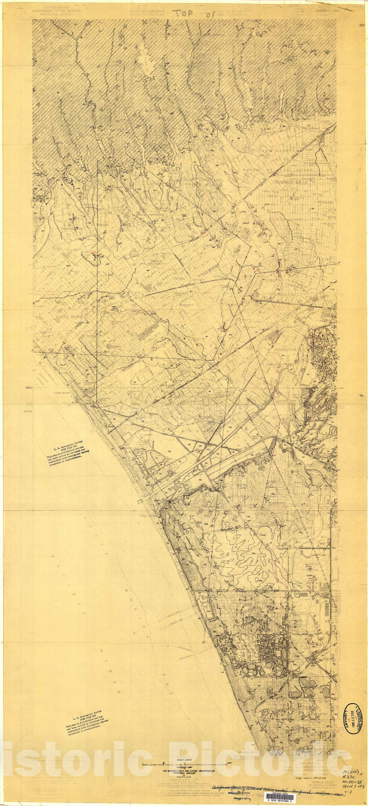 Map : Surficial geology of the Beverly Hills and Venice quadrangles, California, 1960 Cartography Wall Art :