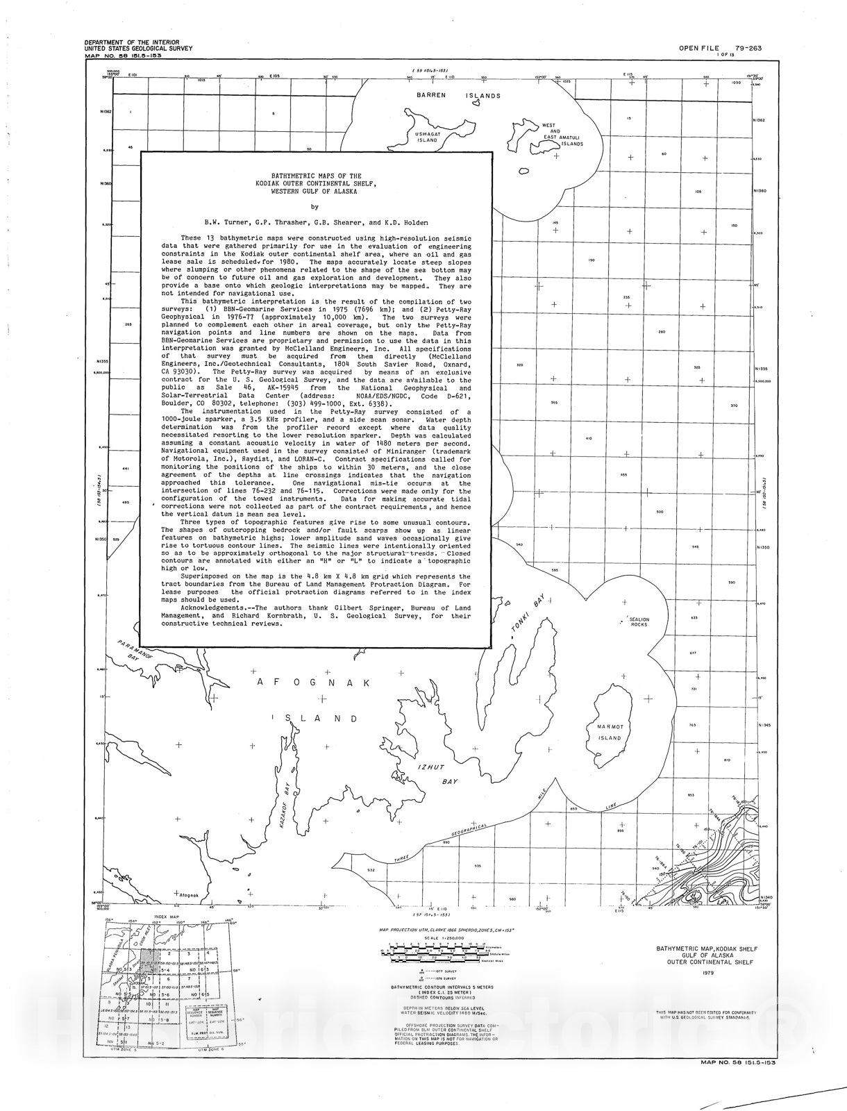 Map : Bathymetric map, Kodiak Shelf, Gulf of Alaska outer continental shelf, 1979 Cartography Wall Art :