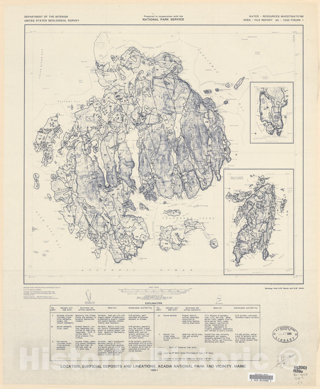 Map : Ground water availability in Acadia National Park and vicinity, Hancock and Knox Counties, Maine [Mount Desert Island], 1980 Cartography Wall Art :