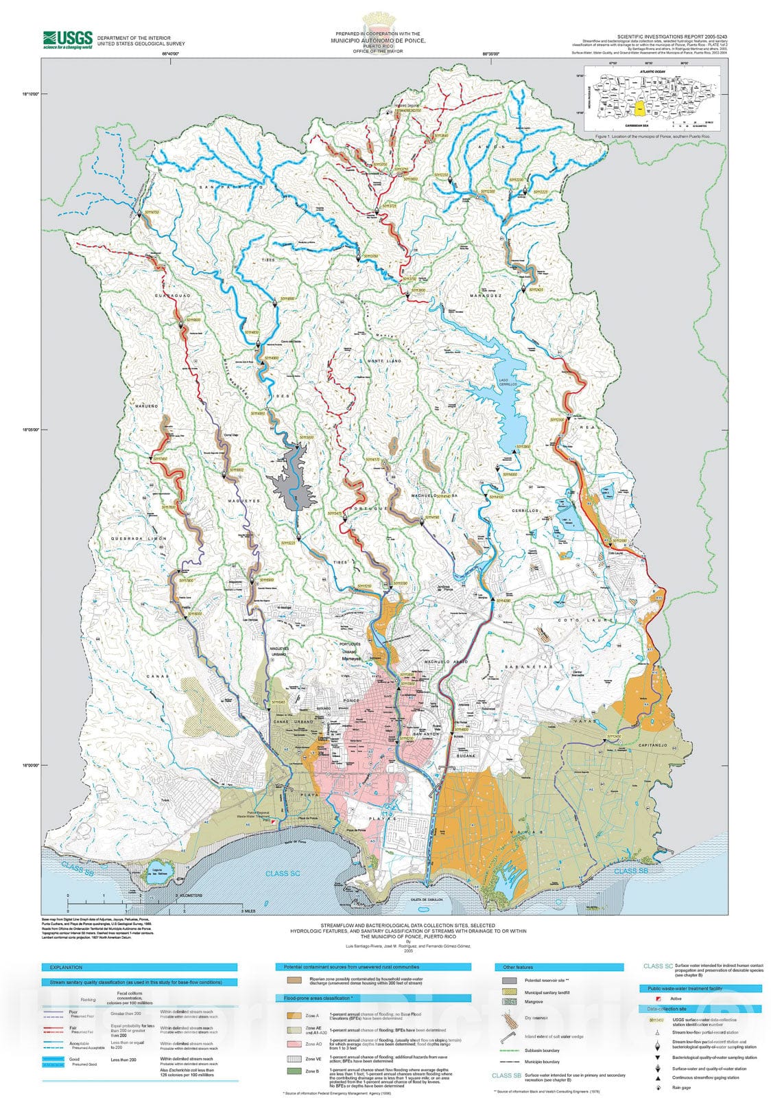 Map : Surface-water, water-quality, and ground-water assessment of the Municipio of Ponce, Puerto Rico, 2002-2004, 2006 Cartography Wall Art :