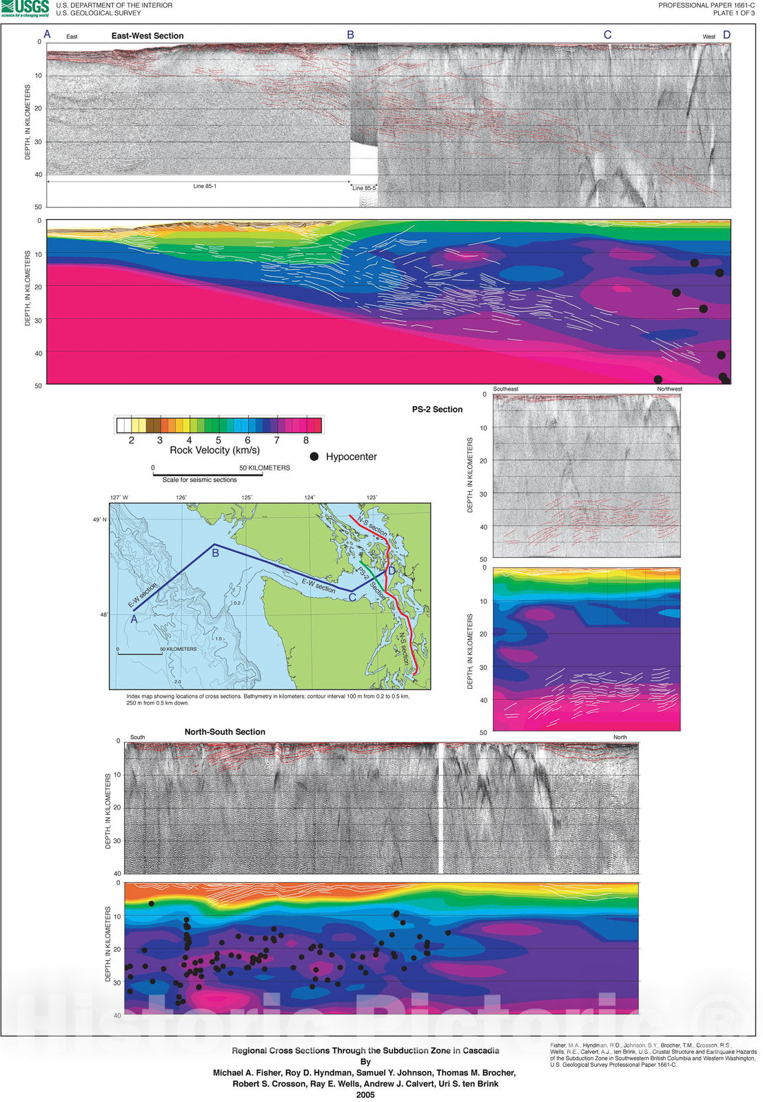 Map : Crustal structure and earthquake hazards of the subduction zone in southwestern British Columbia and western Washington, 2005 Cartography Wall Art :