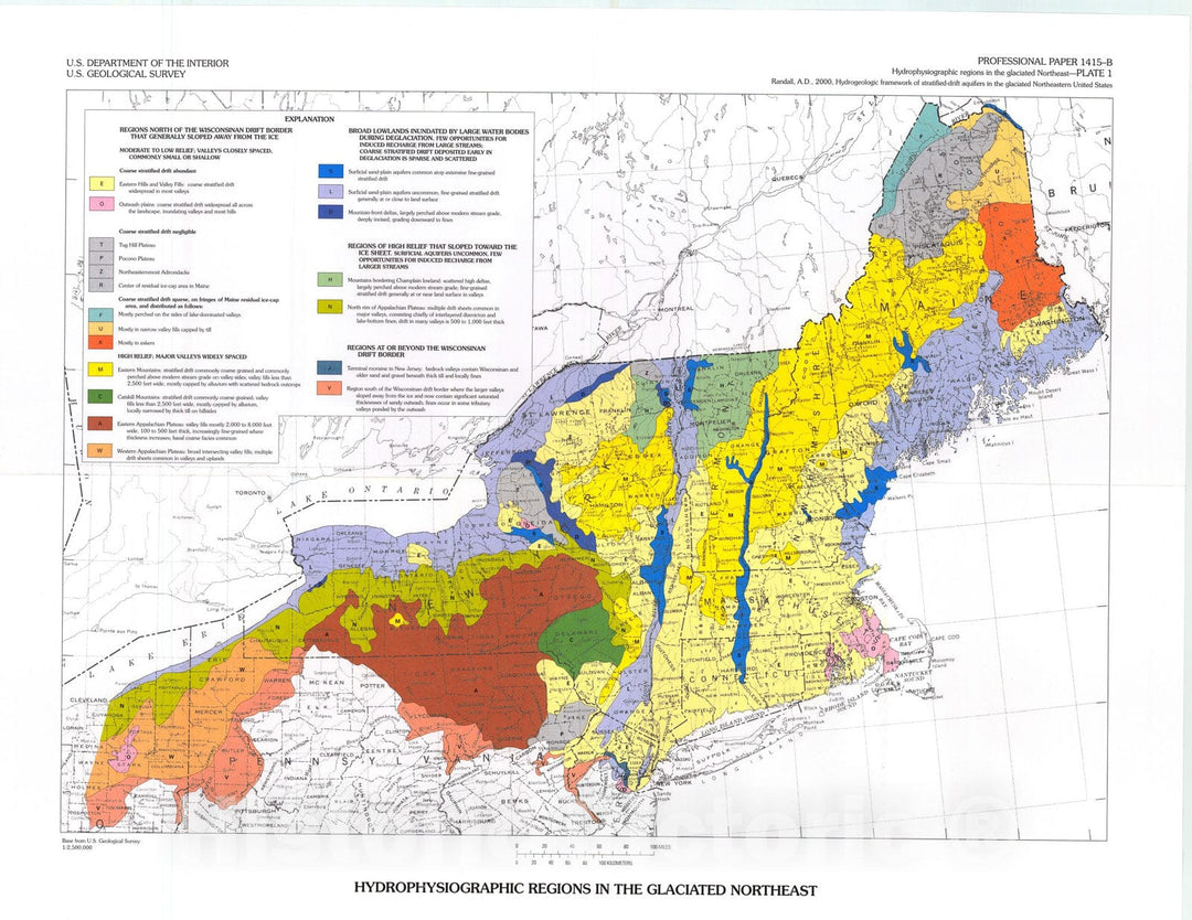 Map : Hydrogeologic framework of stratified-drift aquifers in the glaciated northeastern United States, 2001 Cartography Wall Art :