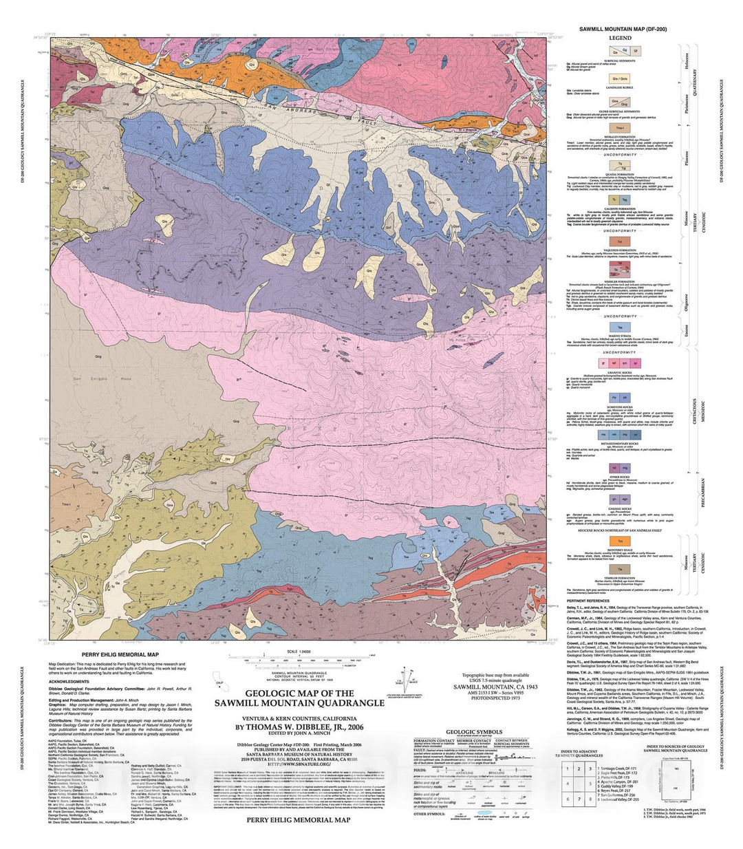 Map : Geologic map of the Sawmill Mountain quadrangle,  Ventura & Kern Counties, California, 2006 Cartography Wall Art :