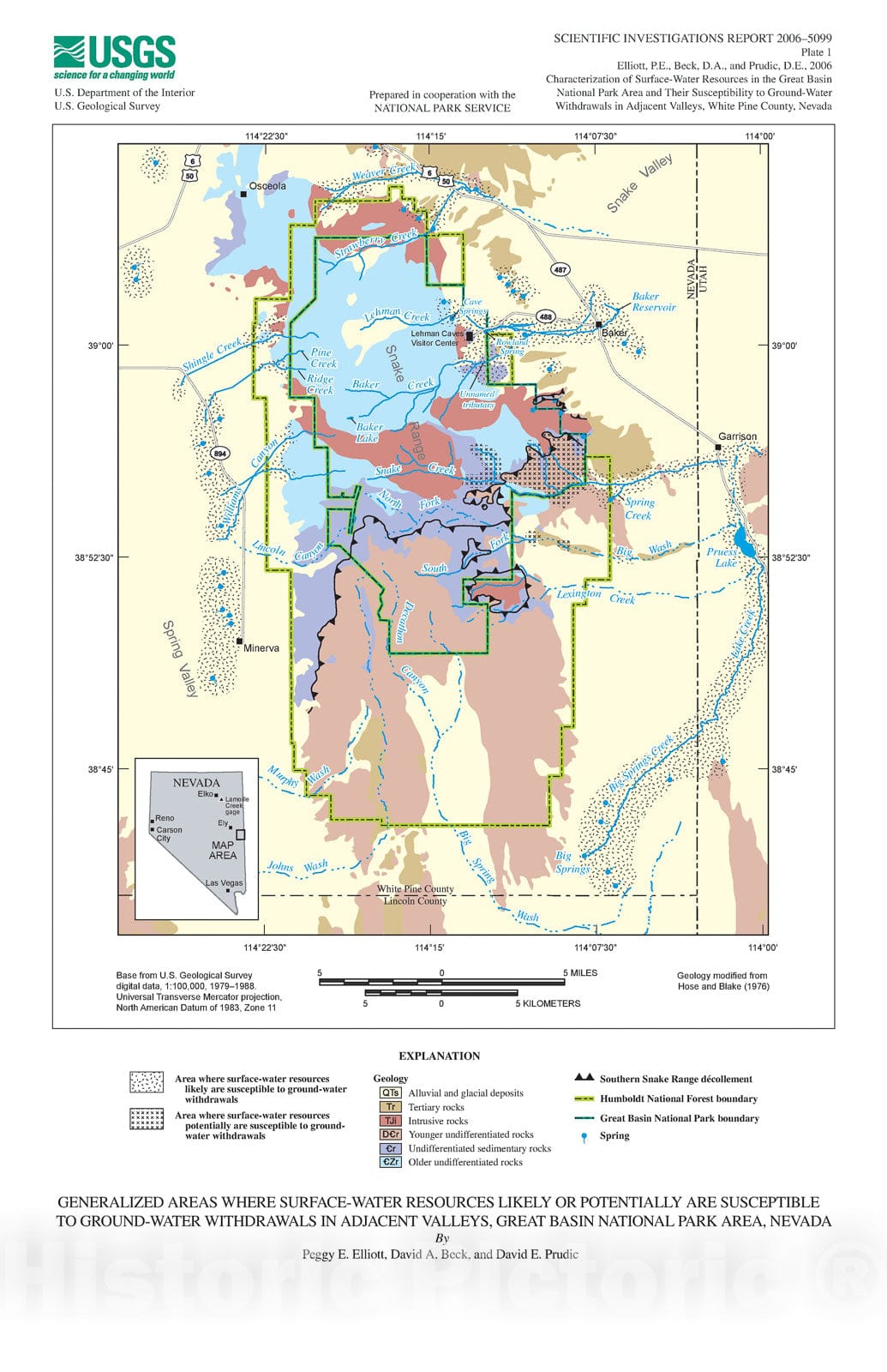 Map : Characterization of surface-water resources in the Great Basin National Park area and their susceptibility to ground-water withdra, 2006 Cartography Wall Art :