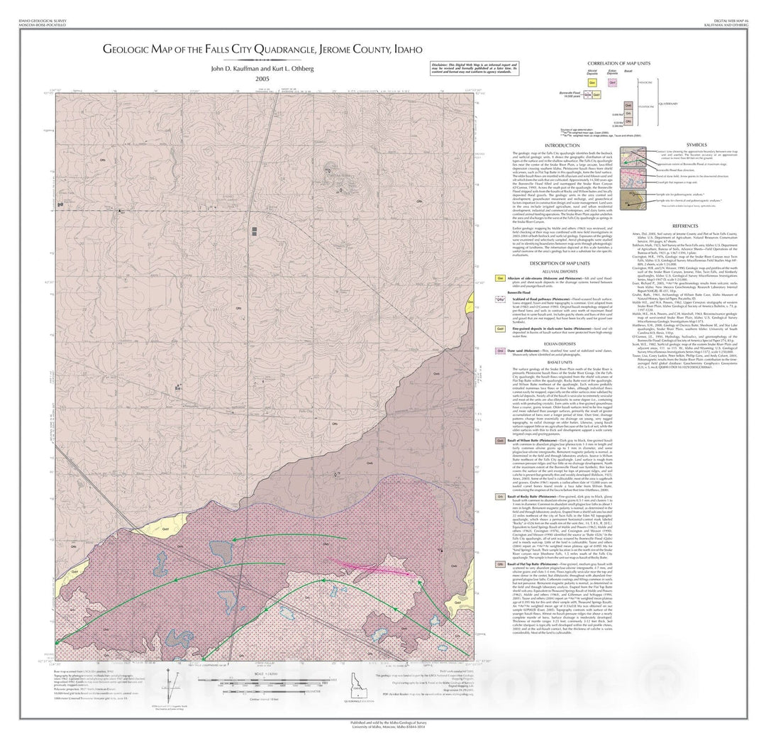 Map : Geologic Map of the Falls City Quadrangle, Jerome County, Idaho, 2005 Cartography Wall Art :