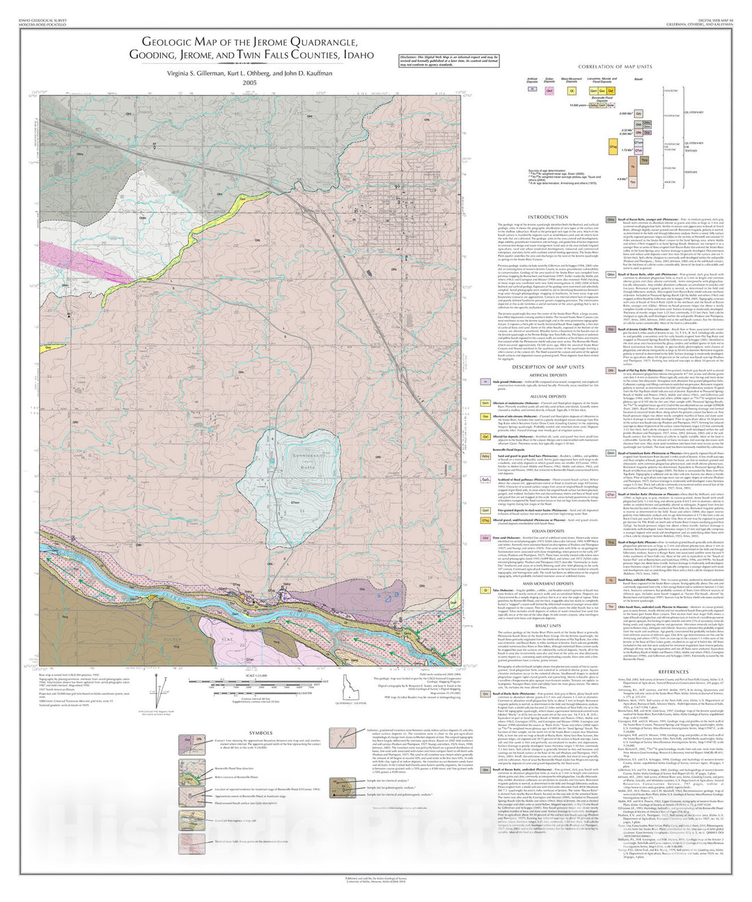 Map : Geologic Map of the Jerome Quadrangle, Jerome and Twin Falls Counties, Idaho, 2005 Cartography Wall Art :