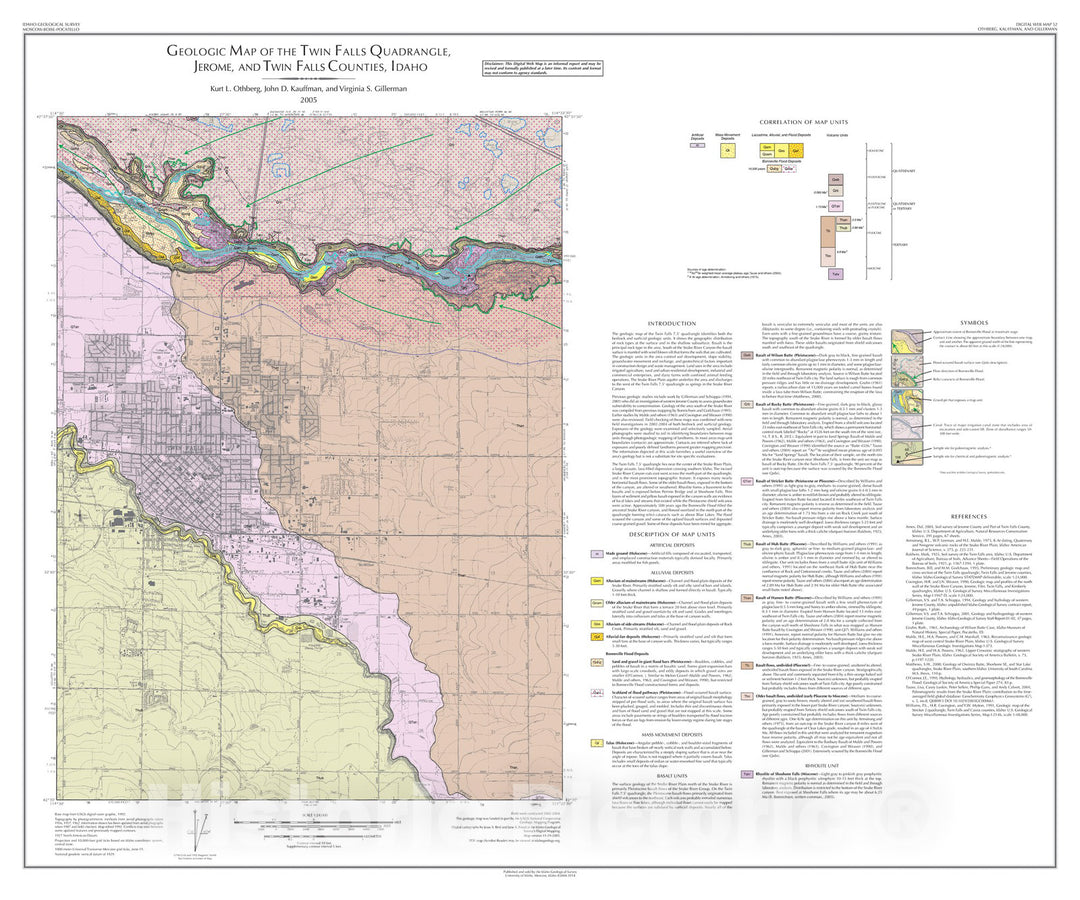 Map : Geologic Map of the Twin Falls Quadrangle, Jerome and Twin Falls Counties, Idaho, 2005 Cartography Wall Art :