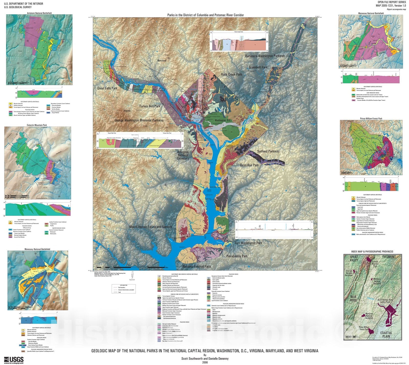 Map : Geologic map of the National Parks in the National Capital region, Washington, D.C.; Virginia, Maryland, and West Virginia, 2006 Cartography Wall Art :