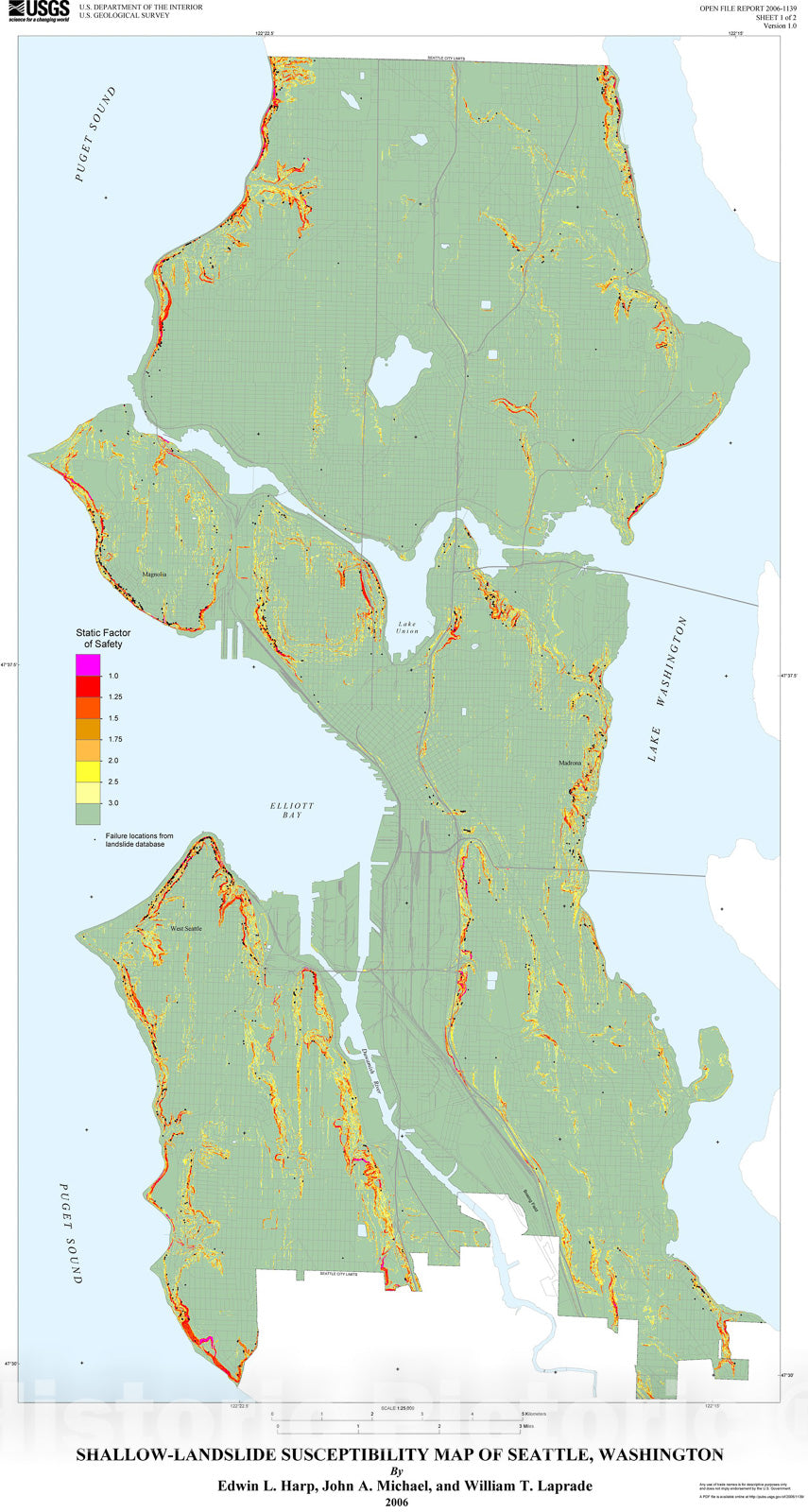 Map : Shallow-landslide hazard map of Seattle, Washington, 2006 Cartography Wall Art :