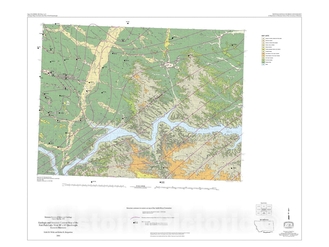 Map : Geologic map of the Fort Peck Lake West 30' x 60' quadrangle, eastern Montana, 2004 Cartography Wall Art :