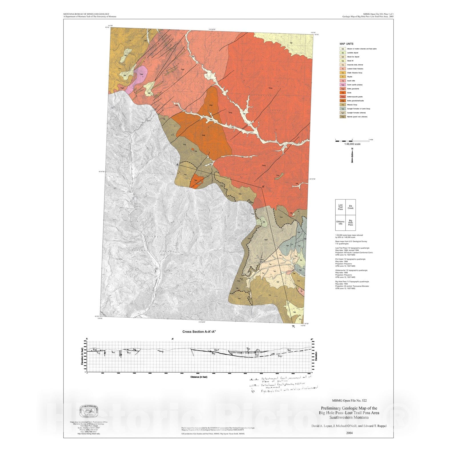 Map : Preliminary geologic map of the Big Hole Pass-Lost Trail Pass area, 2005 Cartography Wall Art :