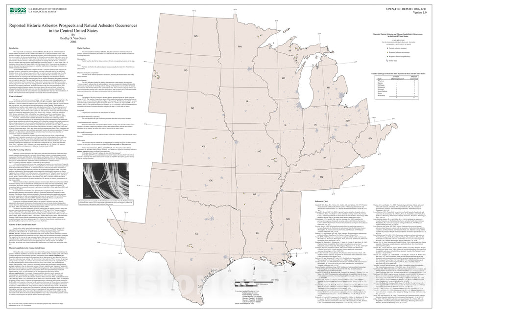 Map : Reported historic asbestos prospects and natural asbestos occurrences in the central United States, 2006 Cartography Wall Art :